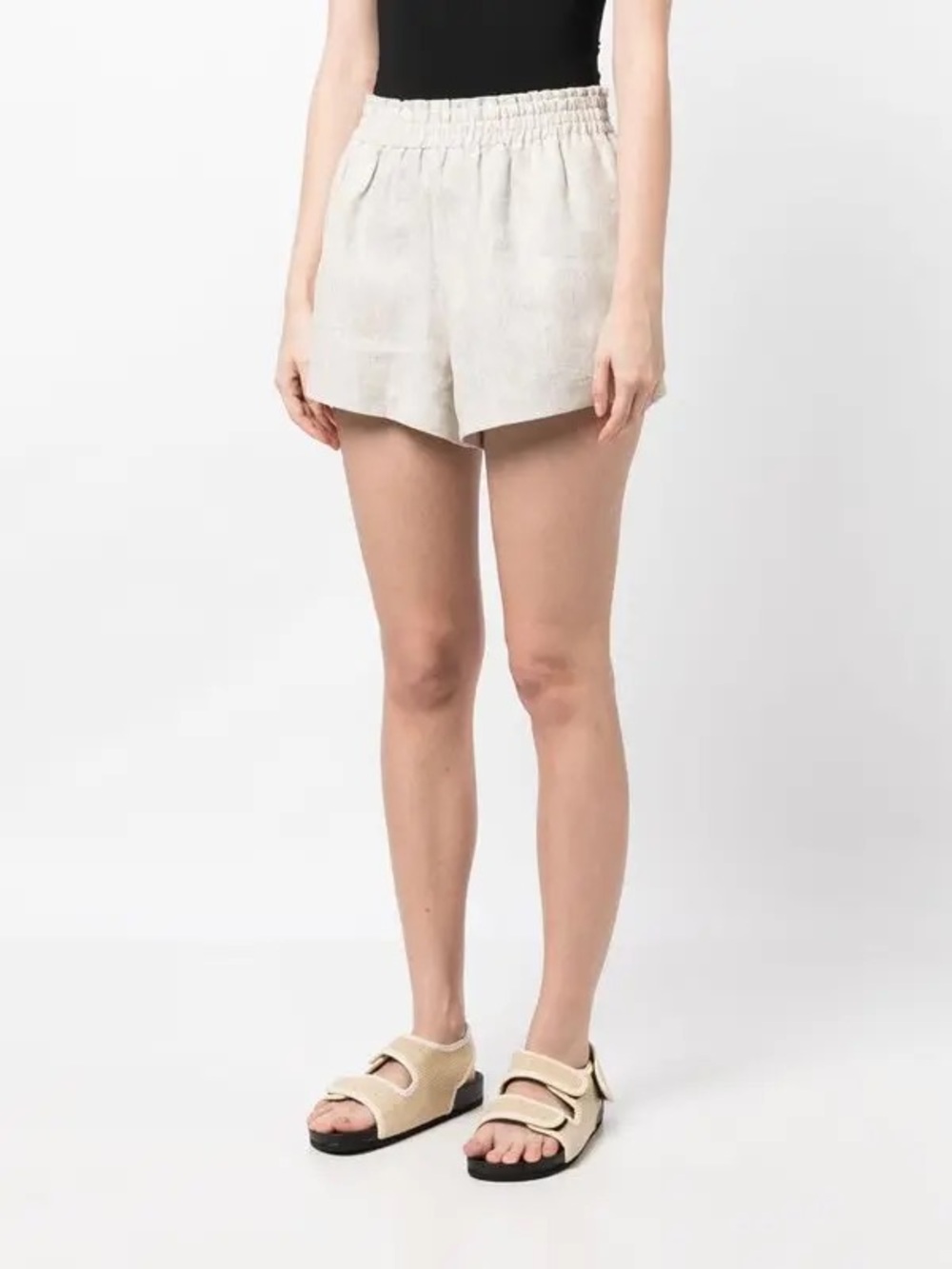 Reformation Oatmeal Beige Linen Miles Pull-On High-Waisted Shorts - Large